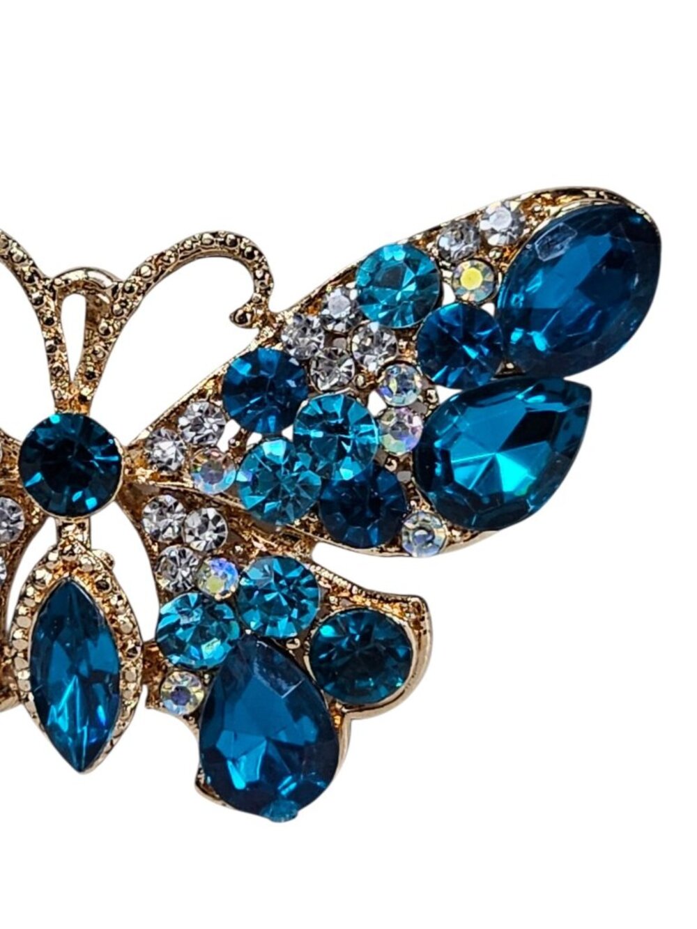 Blue Rhinestone Butterfly Brooch Pin Gold Tone Costume Jewelry VTG - Picture 4 of 5